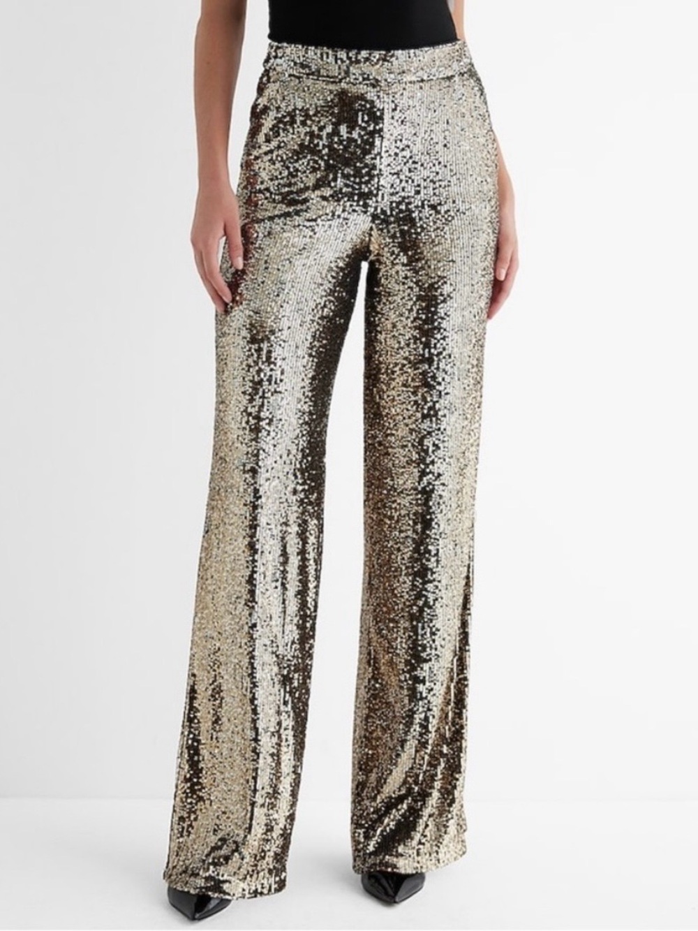 NWOT EXPRESS: Sequin Wide-Leg Pants in Gold with pockets!